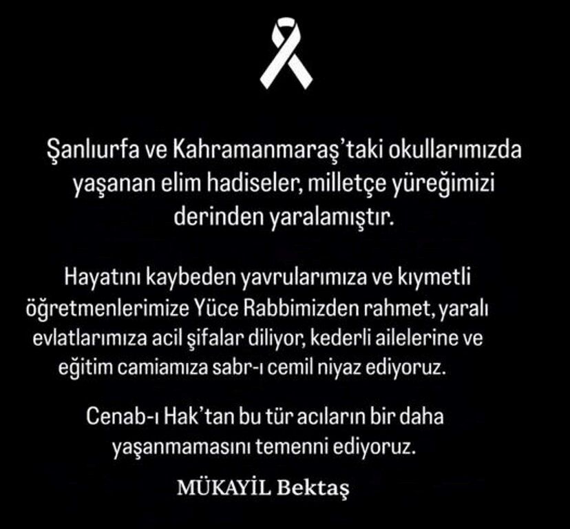 Eğitim Camiasının Acı Günü Şanlıurfa Ve Kahramanmaraş İçin Taziye Mesajı-2