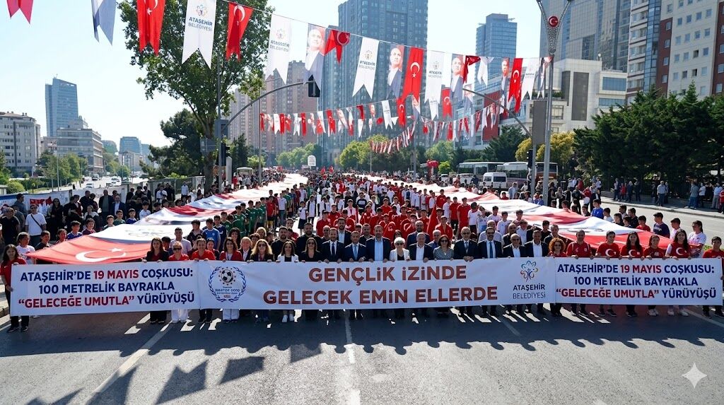Ataşehir’de 19 Mayıs Coşkusu100 Metrelik Bayrakla Geleceğe Umutlayürüyüşü (2)