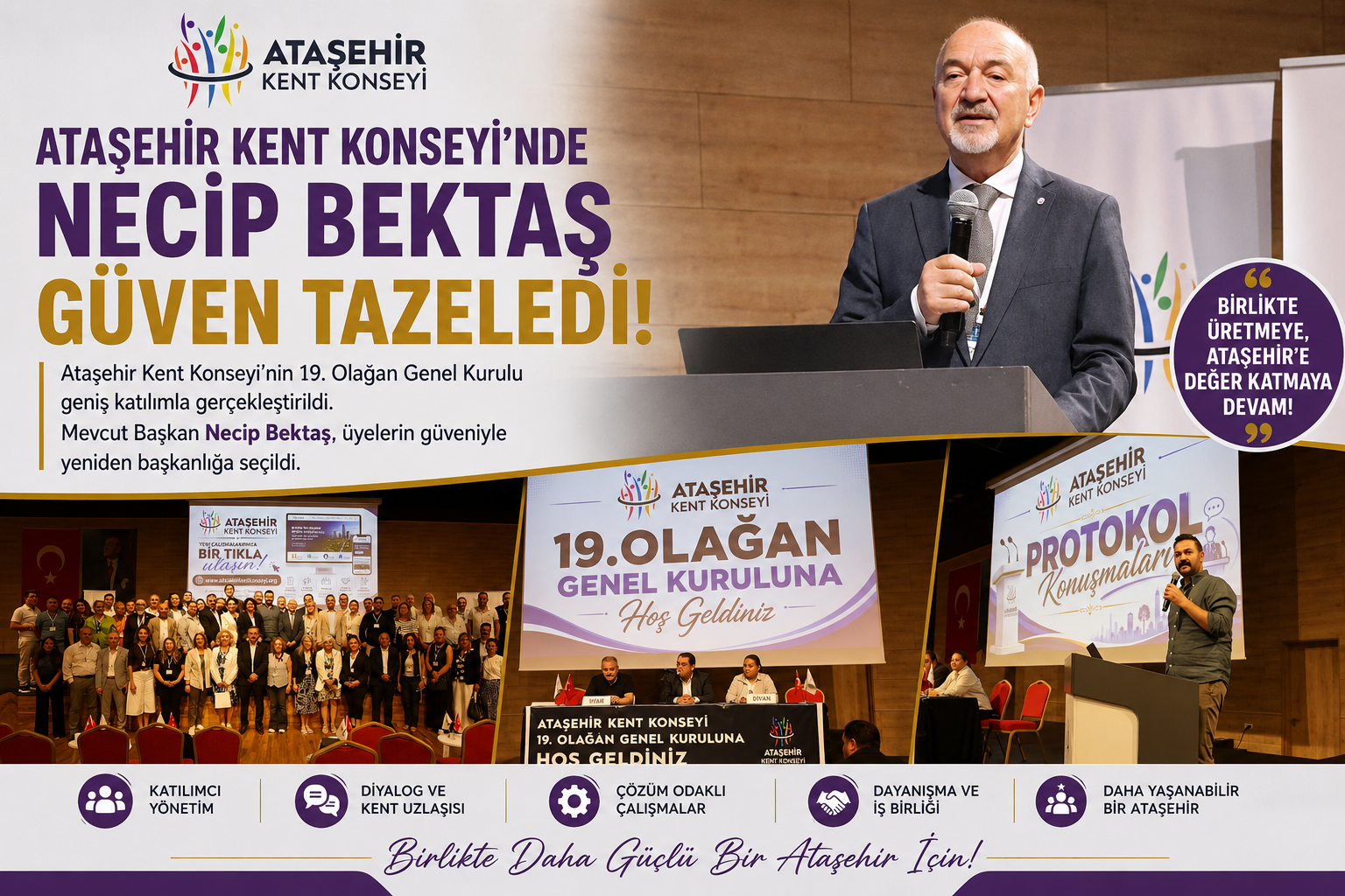 ATAŞEHİR KENT KONSEYİ’NDE NECİP BEKTAŞ GÜVEN TAZELEDİ!