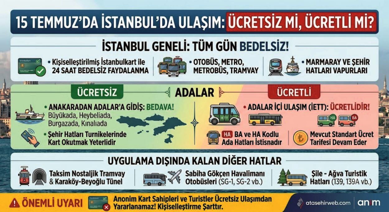 15 Temmuz’da İstanbul’da Toplu Ulaşım Ücretsiz Mi
