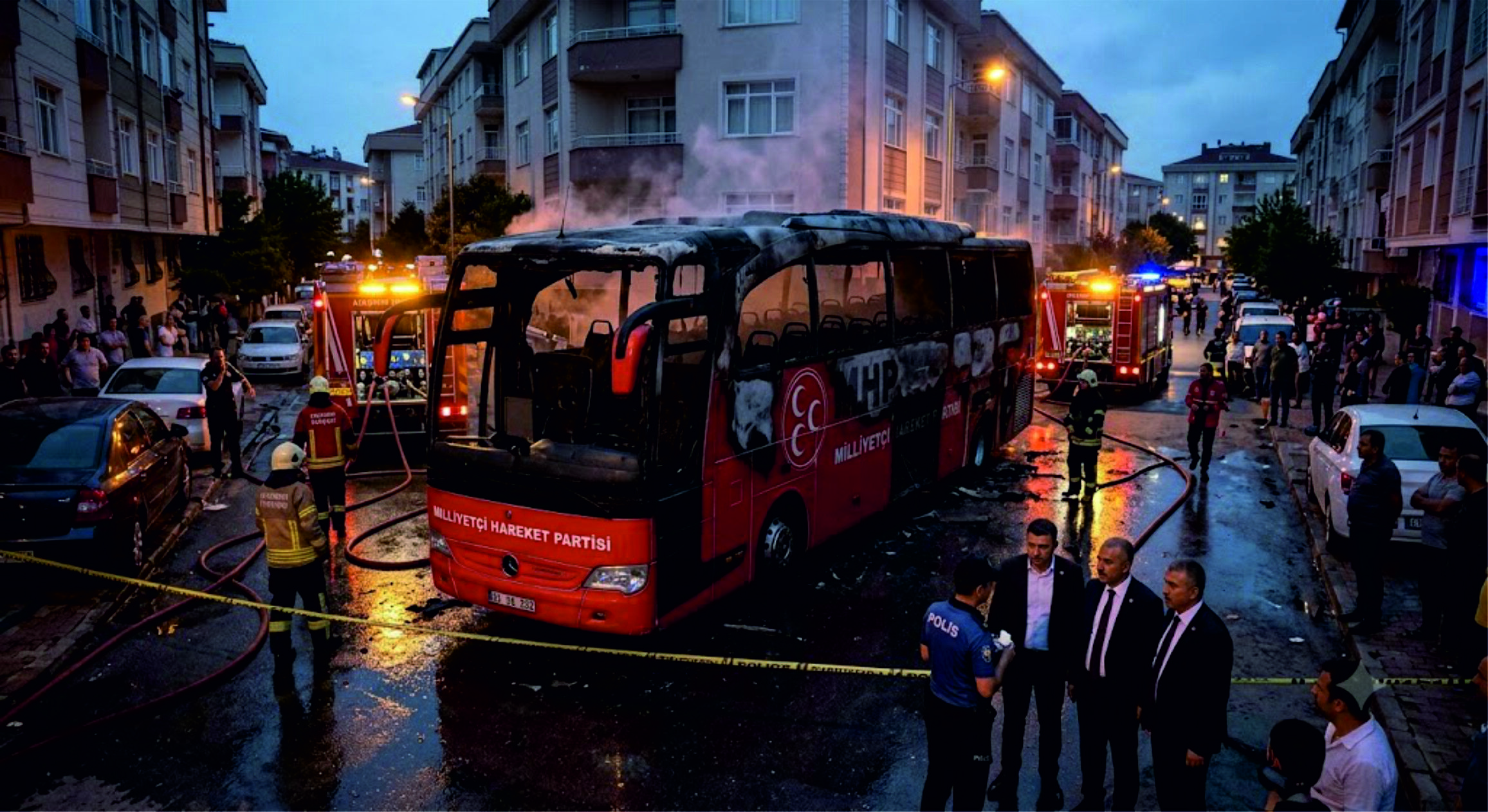 Ataşehir’de MHP’nin Seçim Otobüsü Alev Alev Yandı