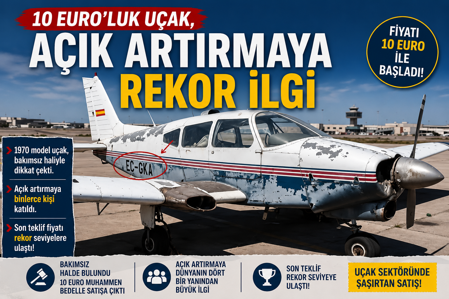 10 EURO'LUK UÇAK, AÇIK ARTIRMAYA REKOR İLGİ