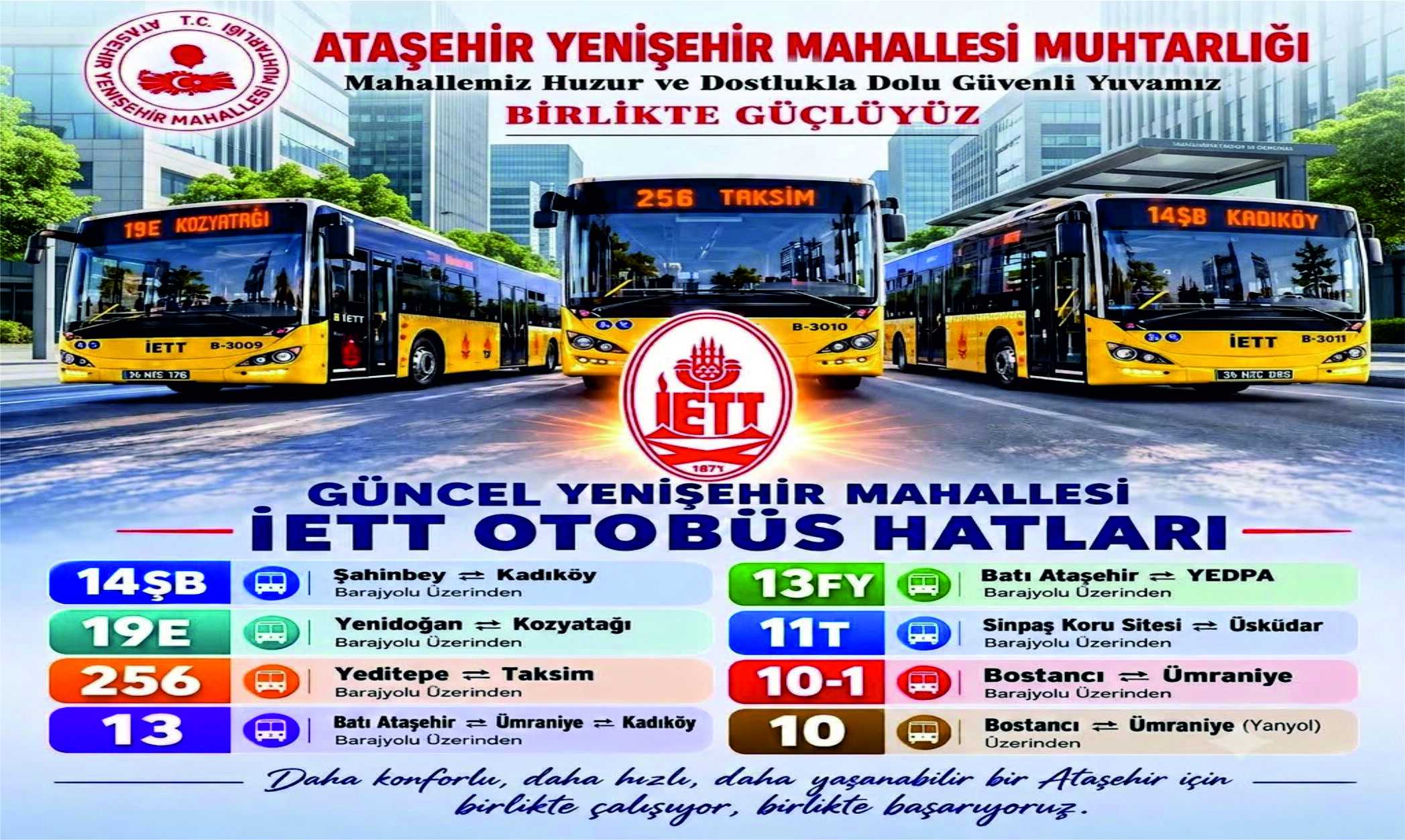ATAŞEHİR YENİŞEHİR MAHALLESİ’NDEN GEÇEN İETT OTOBÜS HATLARI VE GÜZERGAHLARI