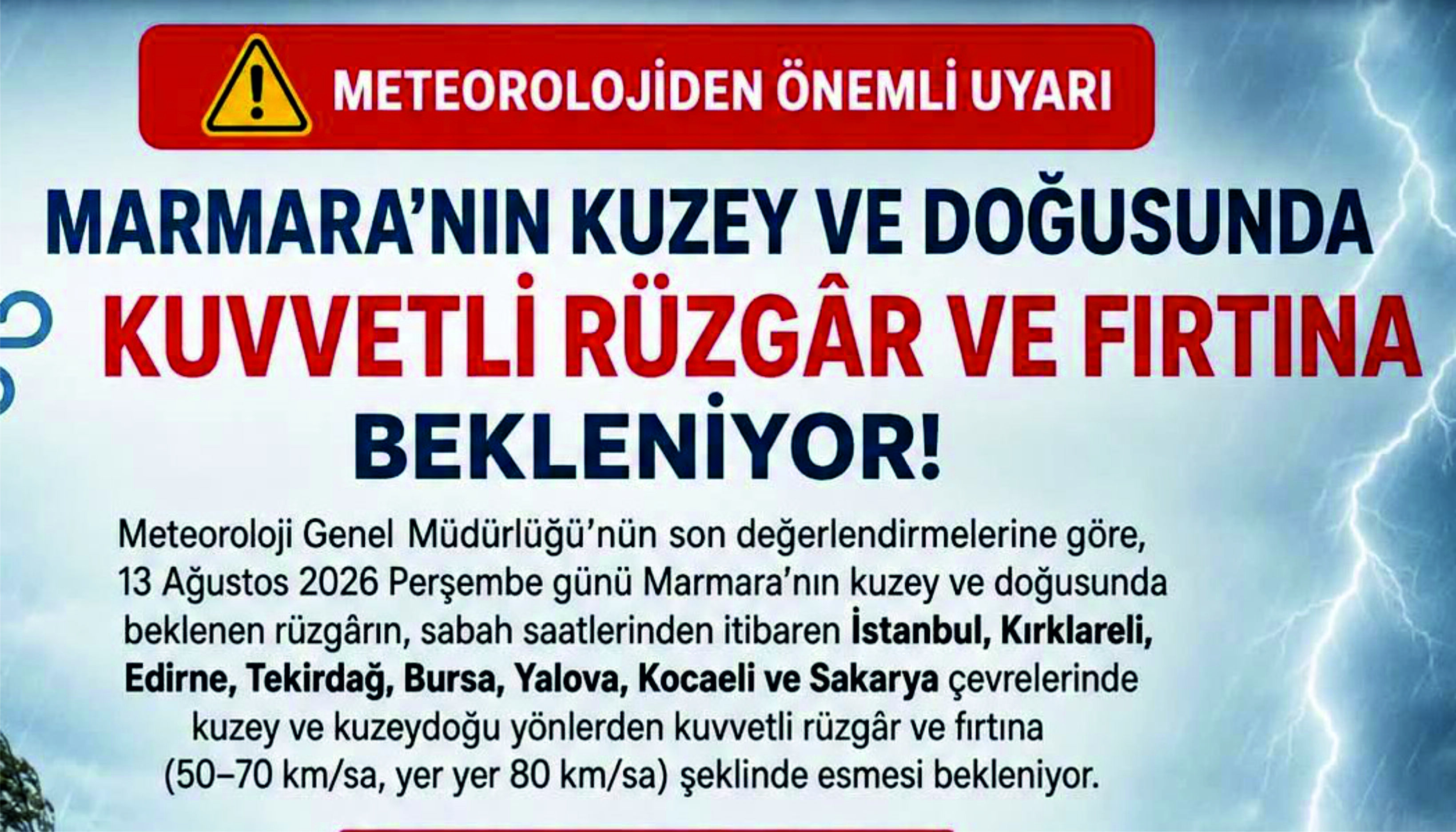 Meteoroloji̇’den Marmara İçi̇n Kuvvetli̇ Rüzgâr Ve Firtina Uyarisi!