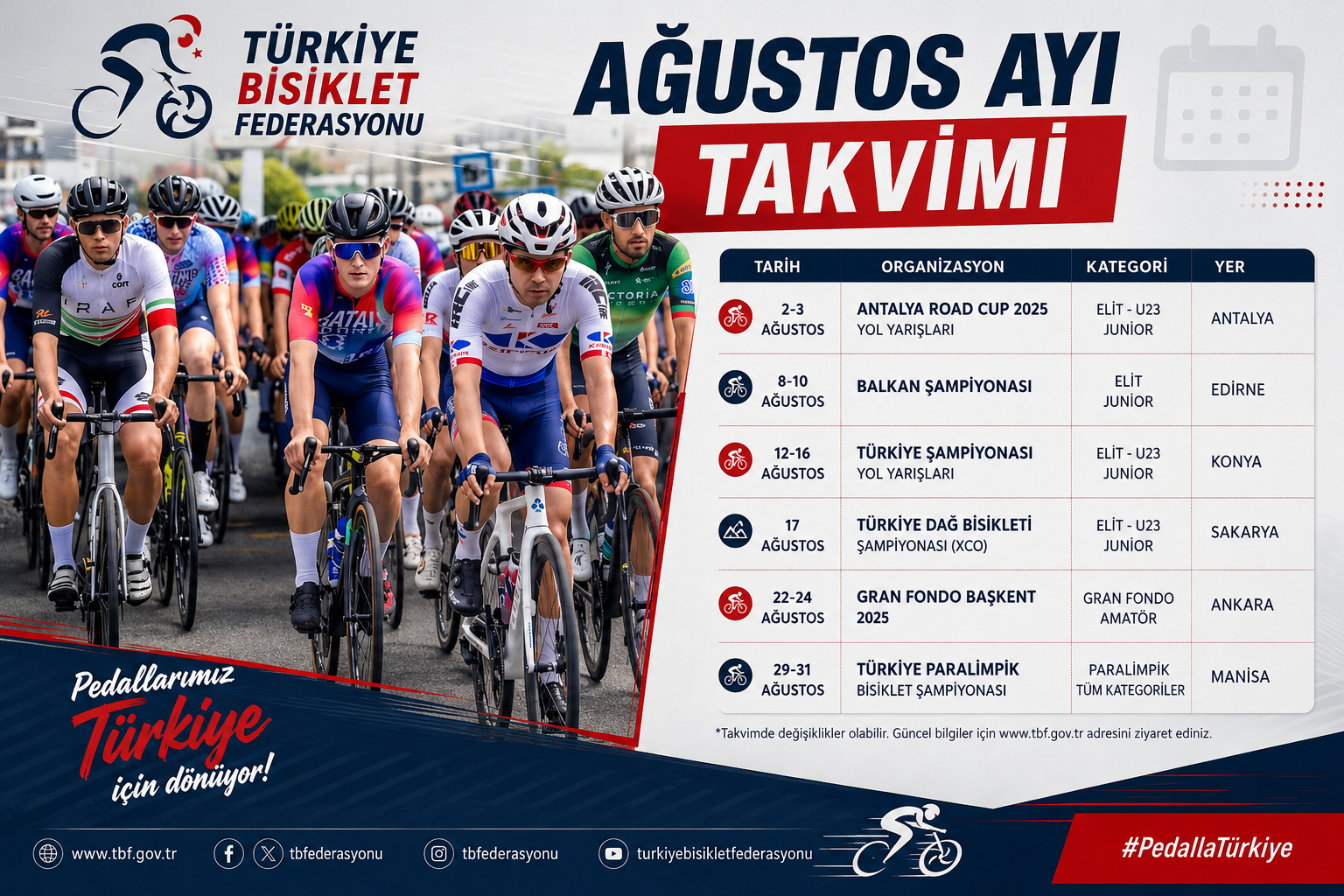 Türkiye Bisiklet Federasyonu Ağustos Ayı Takvimi