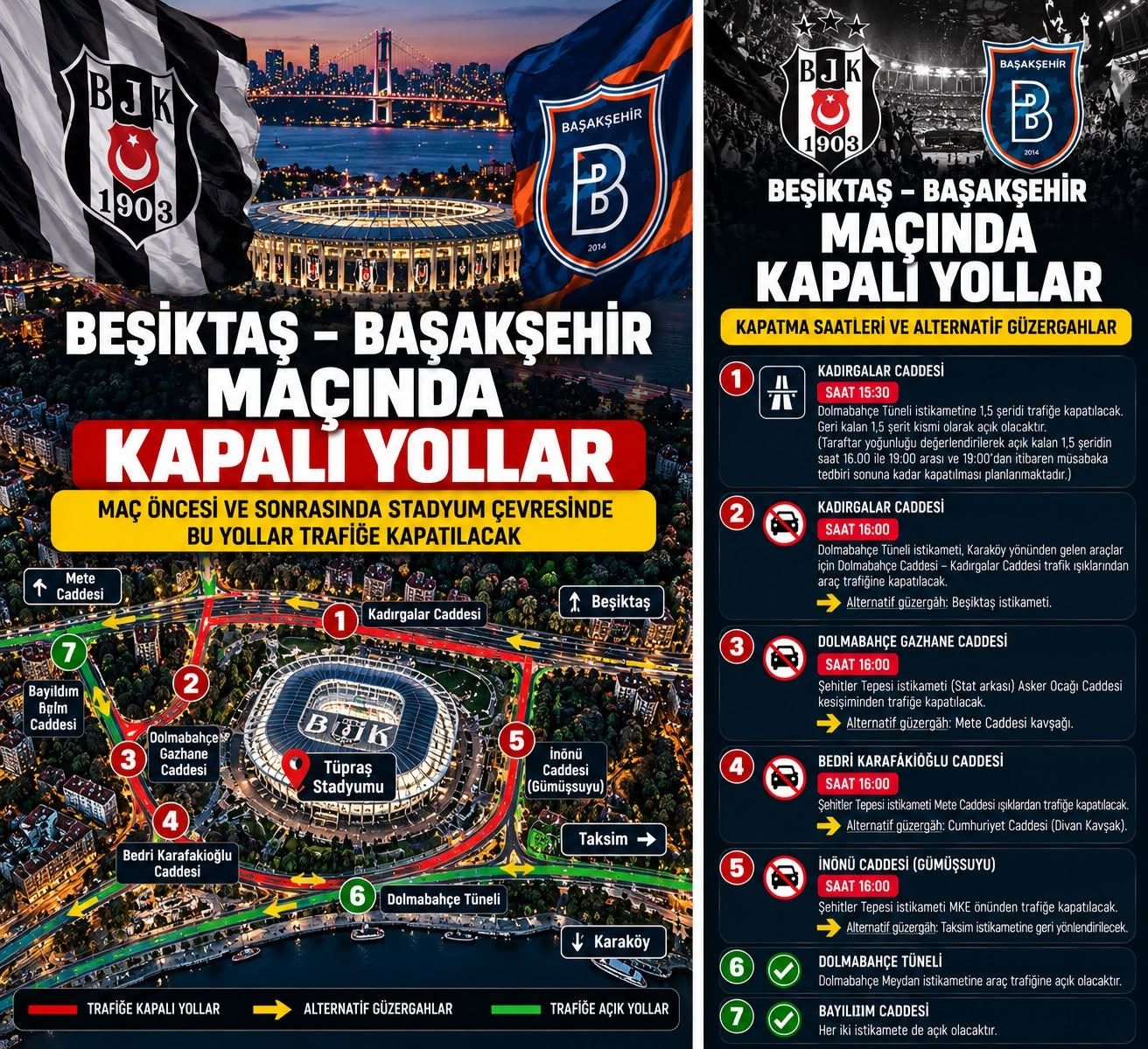 Beşiktaş Maçı Kapalı Yollar