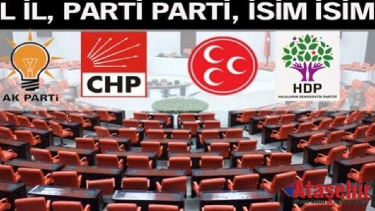 1 Kasım 2015 seçimleri 26. Dönem İl İl milletvekili tam listesi