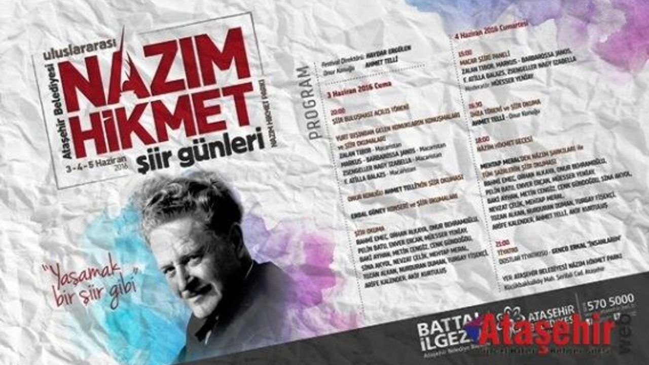 "Ataşehir Belediyesi Uluslararası Nazım Hikmet Şiir Günleri” başlıyor