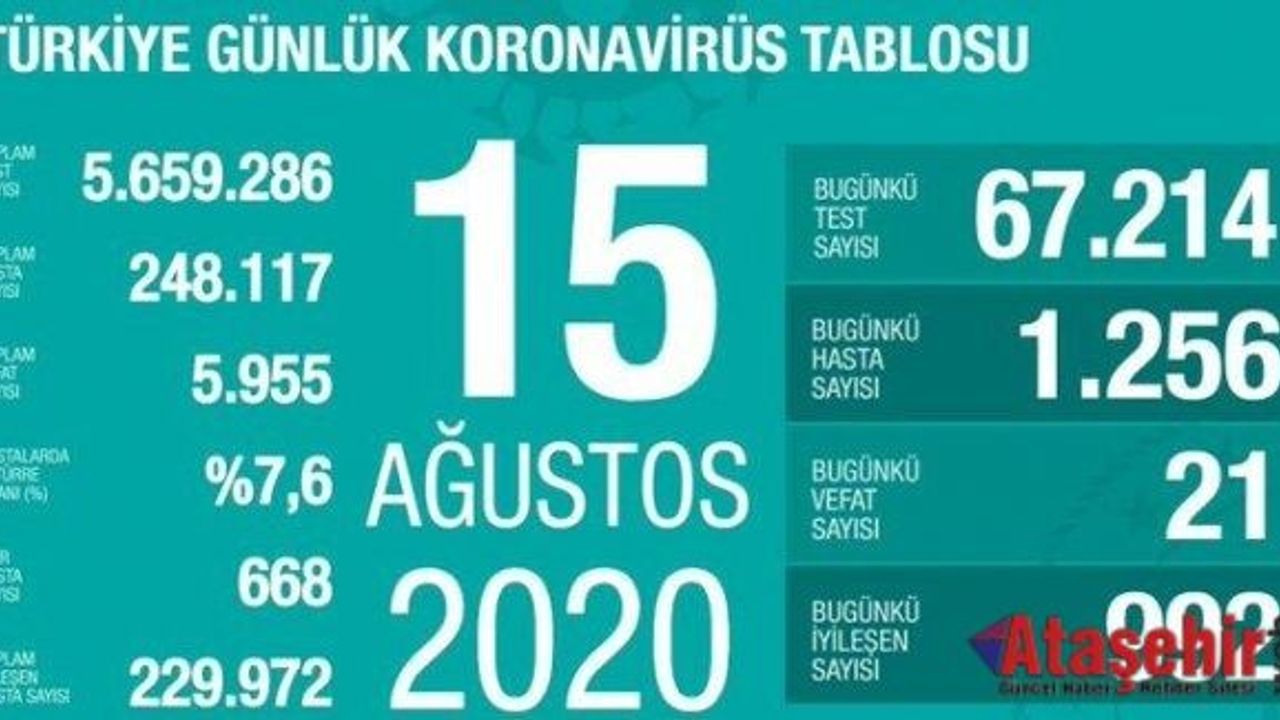 15 Ağustos korona tablosu ve vaka sayısı