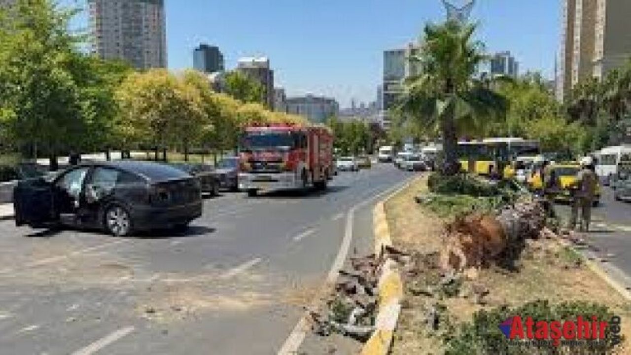 Ataşehir'de ağaca çarpan otomobilde 1'i ağır 4 kişi yaralandı