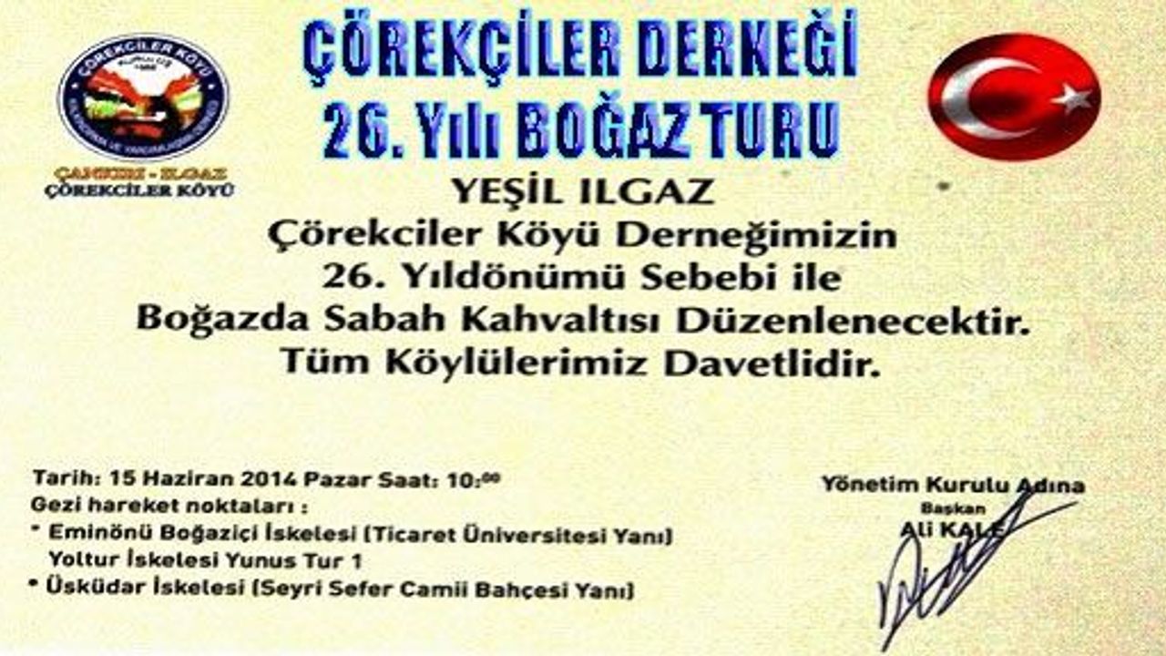  Çörekçiler Derneği ‘26. Yıldönümü’nde Boğaz Turu