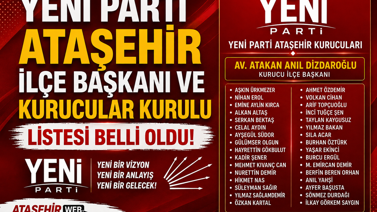 YENİ PARTİ ATAŞEHİR İLÇE BAŞKANI VE KURUCULAR KURULU LİSTESİ BELLİ OLDU!