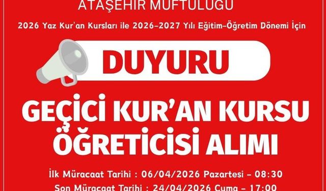 Geçici Kur’an Kursu Öğreticileri Alınacak