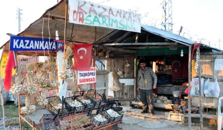 Sarımsağını "esnafsız tezgah"ta satıyor