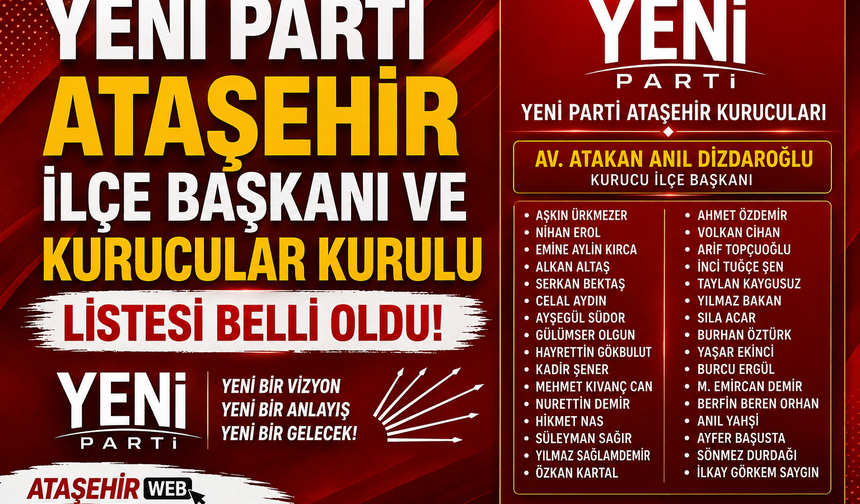 YENİ PARTİ ATAŞEHİR İLÇE BAŞKANI VE KURUCULAR KURULU LİSTESİ BELLİ OLDU!