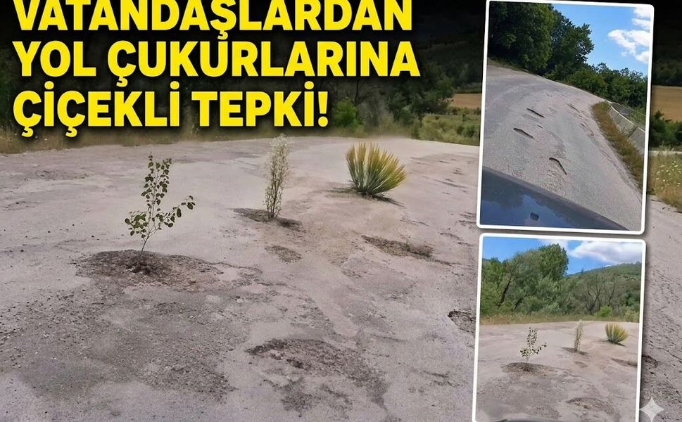 Vatandaşlar Yol Çukurlarına Çiçek Dikti!