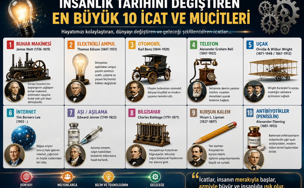 İNSANLIK TARİHİNİ DEĞİŞTİREN EN BÜYÜK 10 İCAT VE MUCİTLERİ