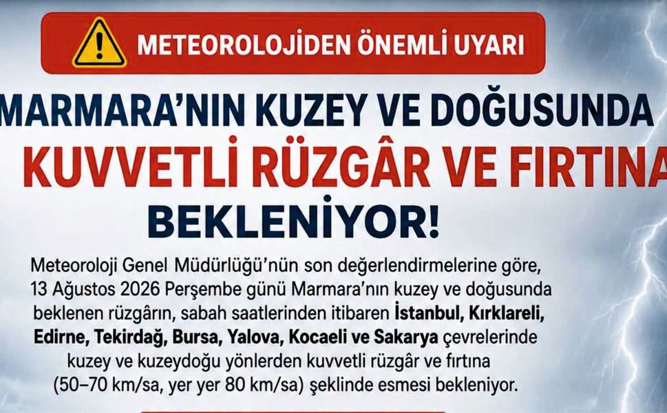 METEOROLOJİ’DEN MARMARA İÇİN KUVVETLİ RÜZGÂR VE FIRTINA UYARISI!