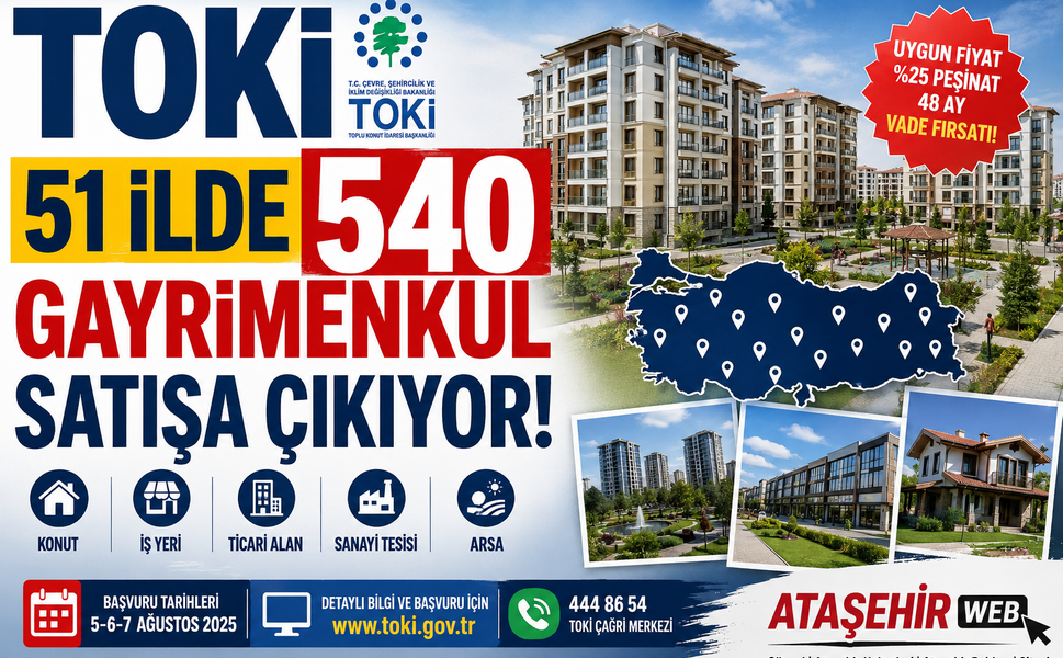 TOKİ 51 İlde 540 Gayrimenkul Satışa Çıkıyor!